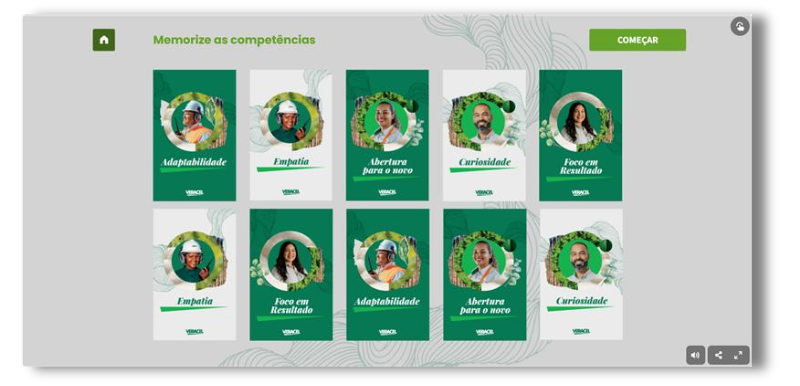 Jogo da memória para avaliar conhecimentos e incentivar participação